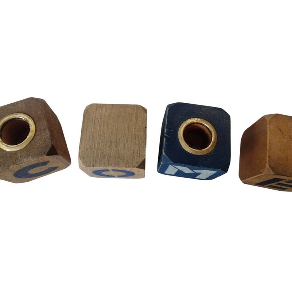 Colonial Candle Company Wooden Block Holders Vintage Welcome Letters Primitive - Picture 3 of 6
